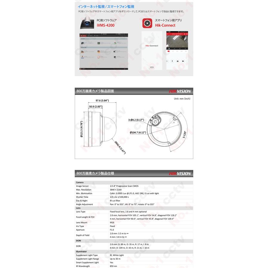 [HIKVISION] [IP-8M] 24時間カラーIPカメラ/DS-2CD2187G2H-LISU/逆光,露出,ハイライト補正/30M ...