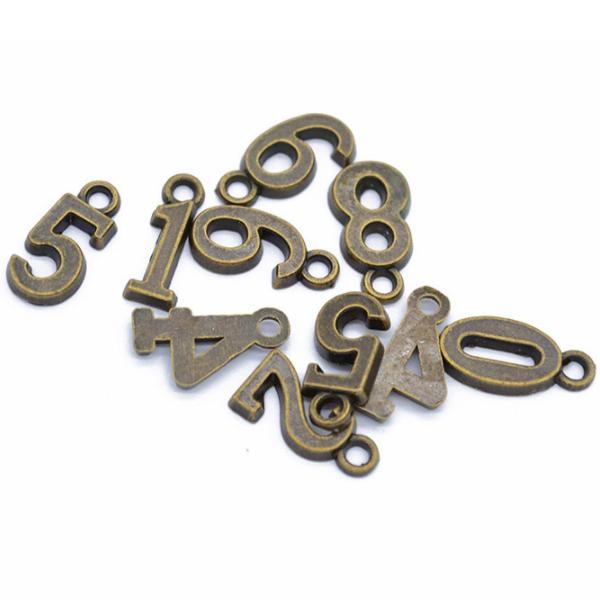 メール便可】【1個】数字チャーム 金古美 15mm ナンバー 1 2 3 4 5 6 7