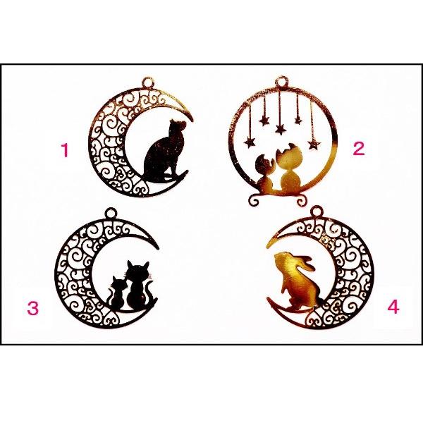 メール便可】【1個】アクセサリー作製に♪猫と三日月の透かしパーツ  