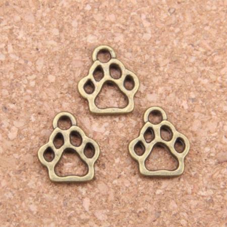 メール便可】【1個】肉球チャーム 13mm×11mm 金古美 シルバー 犬