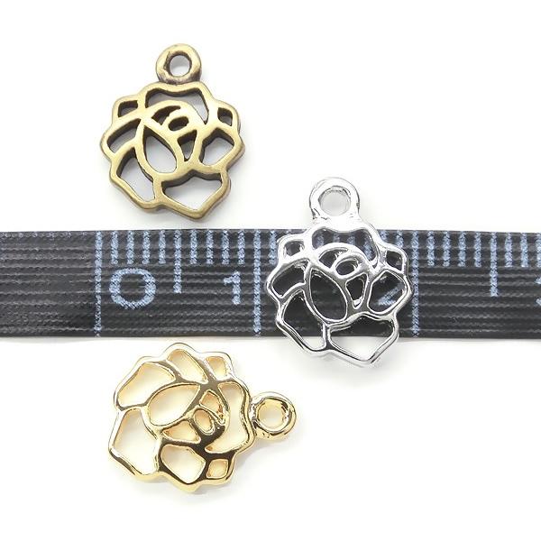 メール便可】【1個】薔薇の透かしチャーム 厚型タイプ 10mm 金古美