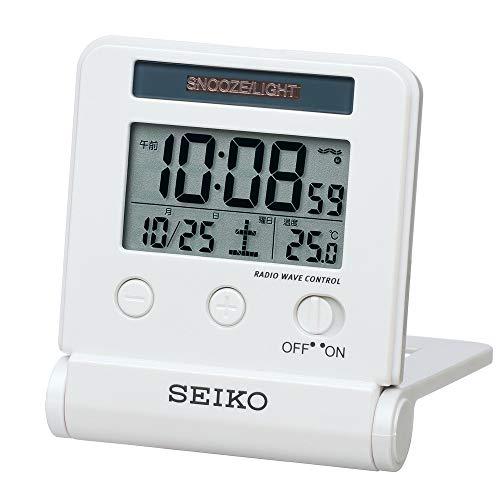 期間限定お試し価格セイコークロック 目覚まし時計 トラベラ 電波 デジタル 自動点灯 カレンダー 温度 表示 SQ772W