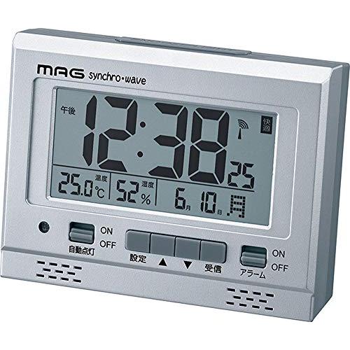 MAG(マグ) 目覚まし時計 電波 デジタル エアサーチグッドライト 環境目安 温度 湿度 カレンダー表示 シルバー T-694SM-Z