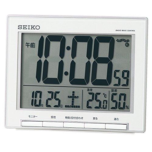 セイコー クロック 目覚まし時計 電波 デジタル カレンダー 温度 湿度 表示 大型画面 銀色 メタリック SQ786S SEIKO