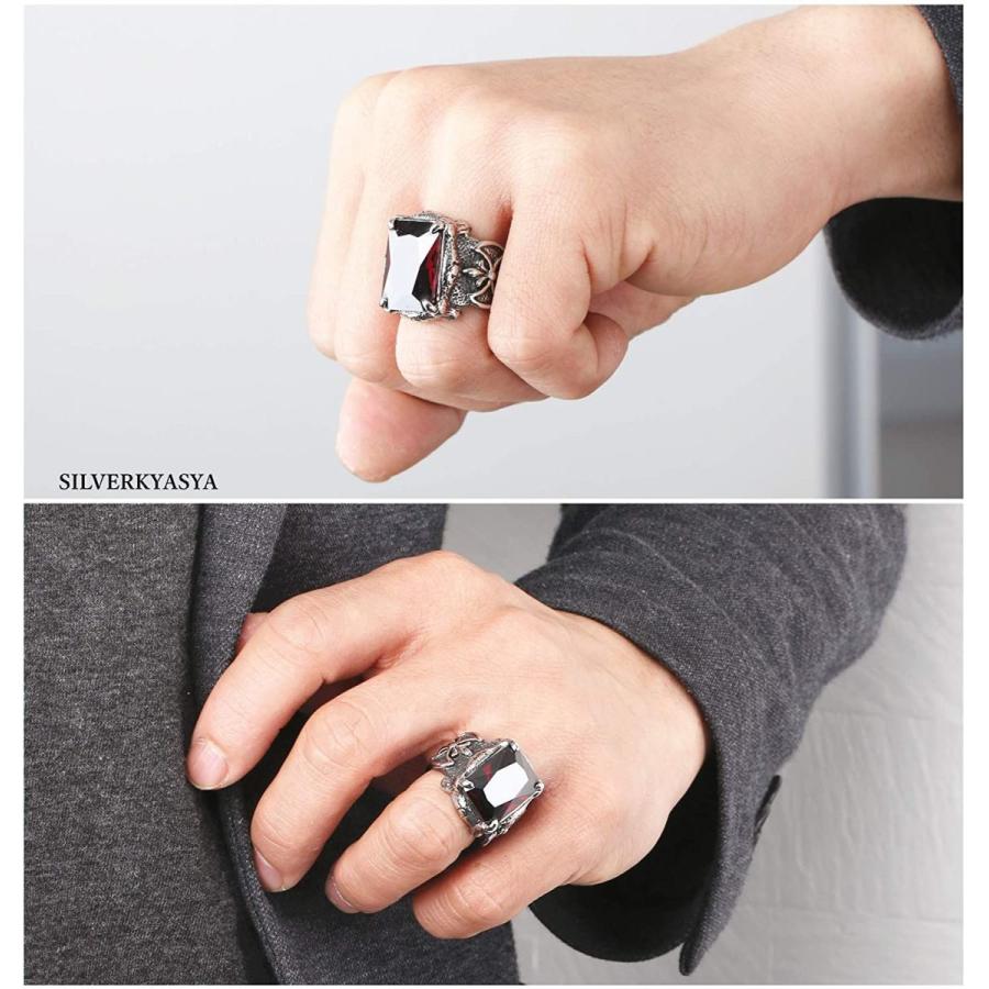 割引購入 Silver KYASYAステンレス メンズ リング シルバー (13) ゴシック 大粒レッドジルコニア 中世の紋章 指輪 リング ハード  メンズアクセサリー