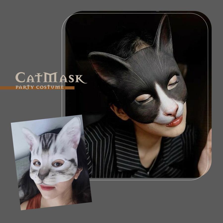 猫お面 ネコ 猫 お面 マスク ハロウィン 半面 コスプレ小物