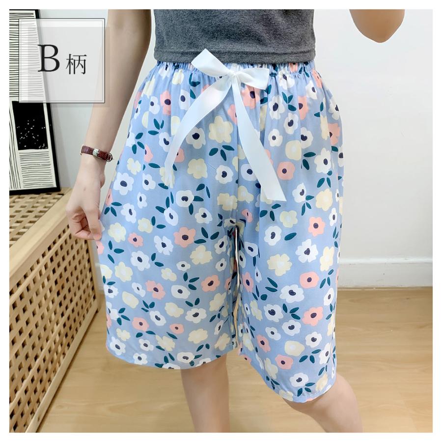 リラックスパンツ 柄 ハーフパンツ レディース ステテコ ルームパンツ 夏 春夏 リラックス 部屋着 花柄 ハイビスカス 五分丈 |  | 05