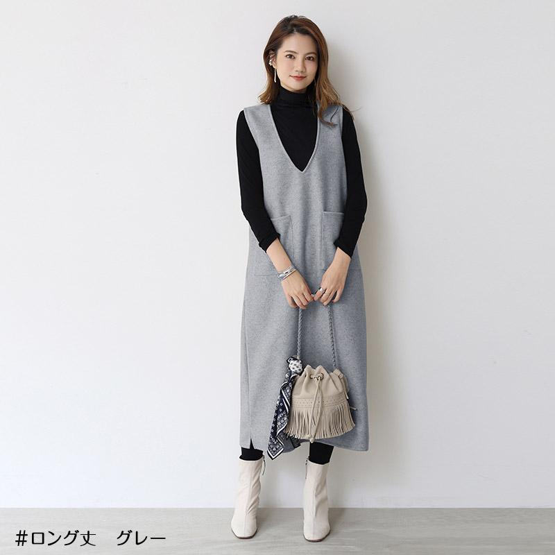 ジャンパースカート ロング 40代 50代 ジャンパースカート50代 大人 秋冬 vネック ウール調 低身長 膝丈 きれいめ ロング 大きいサイズ 深めｖネック ワンピース |  | 04