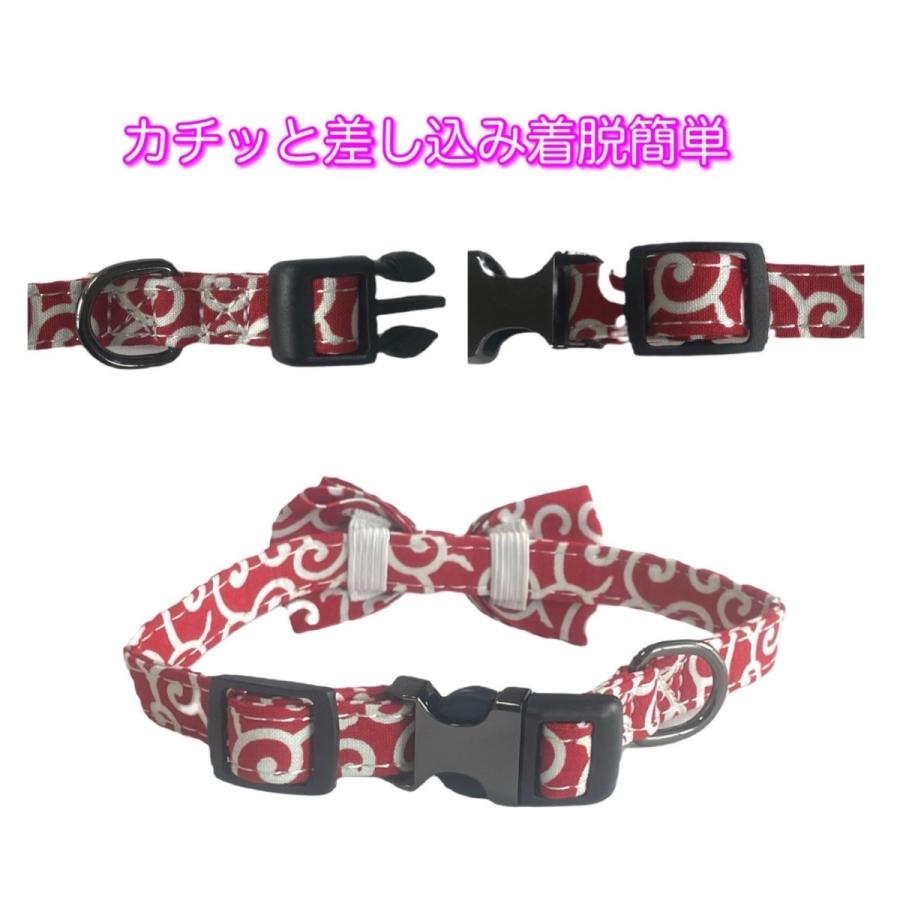 犬首輪 唐草模様 リボン】リード 綿 ポリエステル ワンタッチ装着 緑