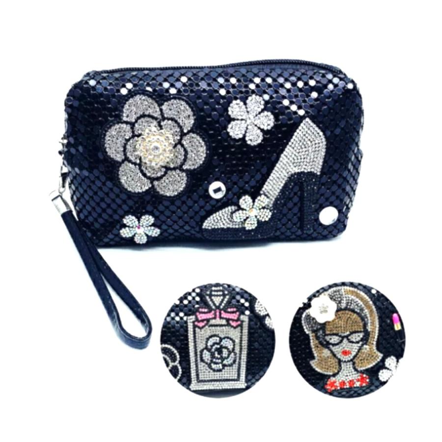 キラキラポーチ 大容量 軽量 可愛い 新作 雑貨 ブランドストラップ付ポーチ 人気 キラキラ スワロフスキー リボン パール 花 カメリア Noble112 Noble 通販 Yahoo ショッピング