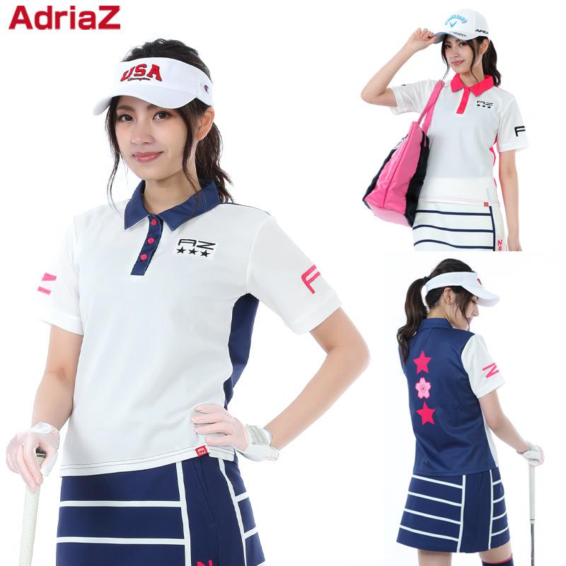 ゴルフ レディースウェア　ポロシャツ　スカート ゴルフ ウエア 女性用 ポロシャツ 速乾 バックプリント 桜 レディース