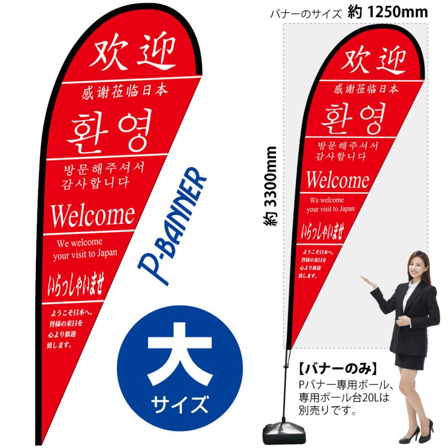 のぼり屋工房 いらっしゃい 3ヶ国版 Pバナー (大サイズ) No.24039