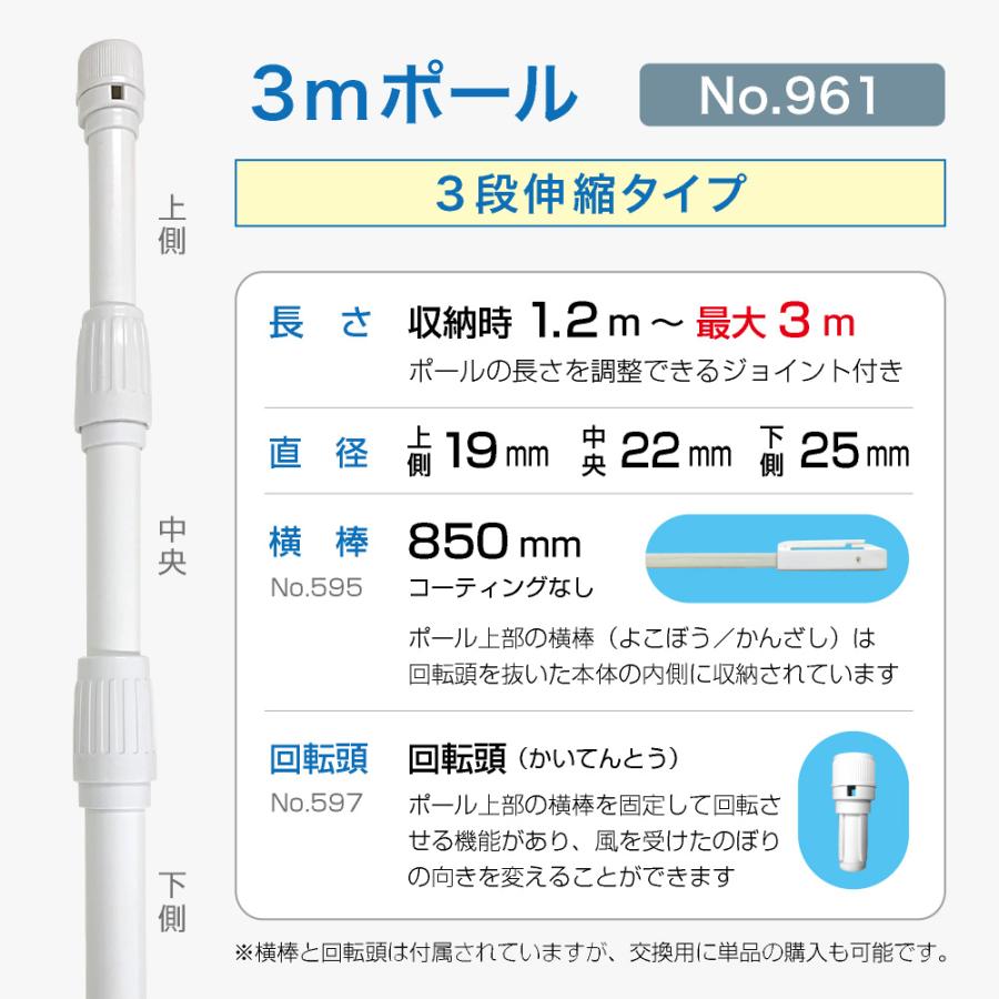 のぼり屋工房 のぼり旗 ポール 【4本セット】 3mポール 3段伸縮 横棒