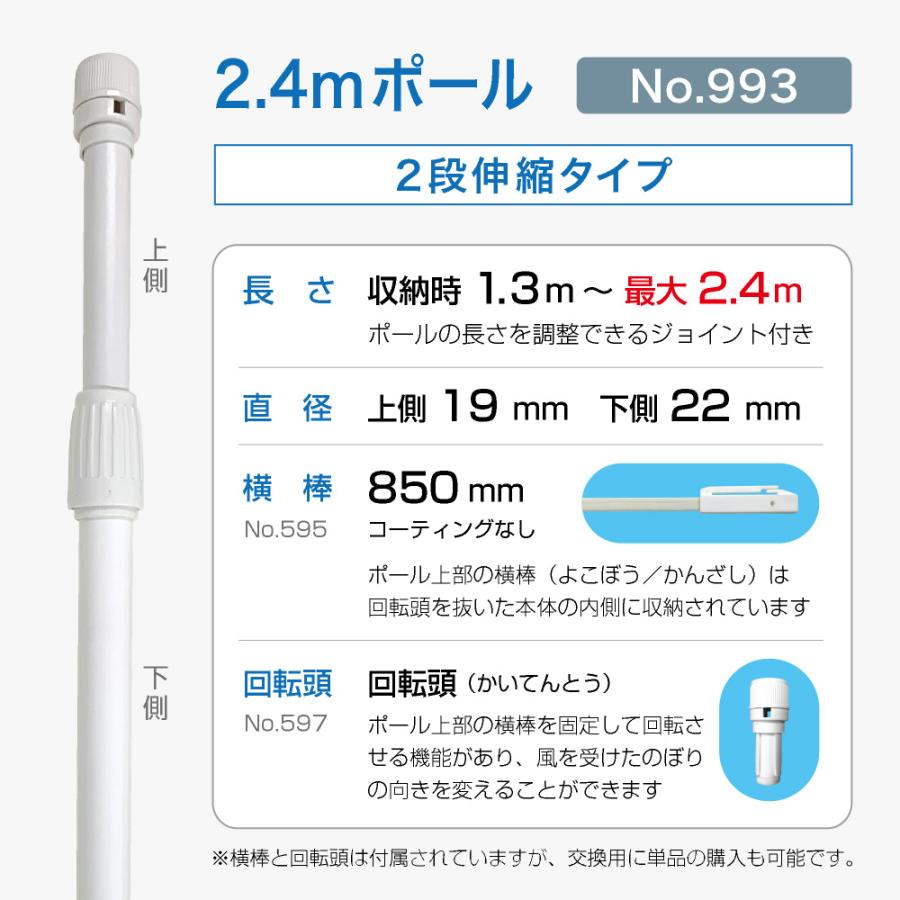 のぼり屋工房 のぼり旗 ポール 【20本セット】 2.4mポール 2段伸縮 横
