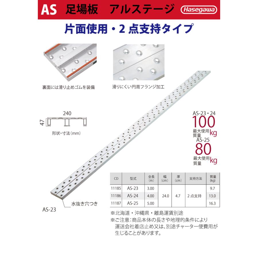 長谷川工業 足場板 アルステージ AS-25 全長：5.00m 質量：16.3kg 最大 