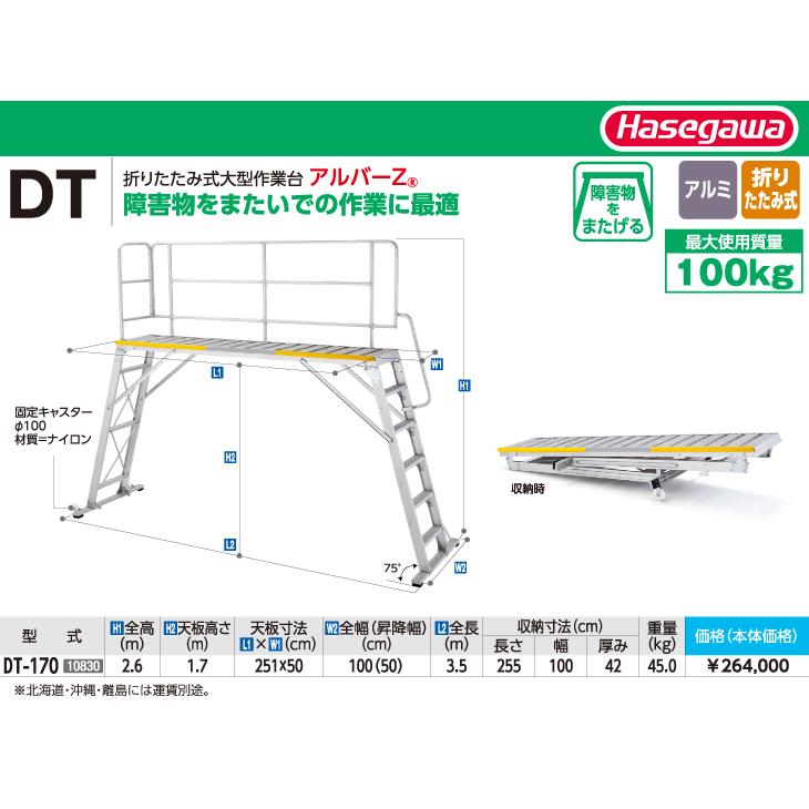 長谷川工業 折りたたみ式大型作業台 DT-170 天板高さ：1.7m 最大使用