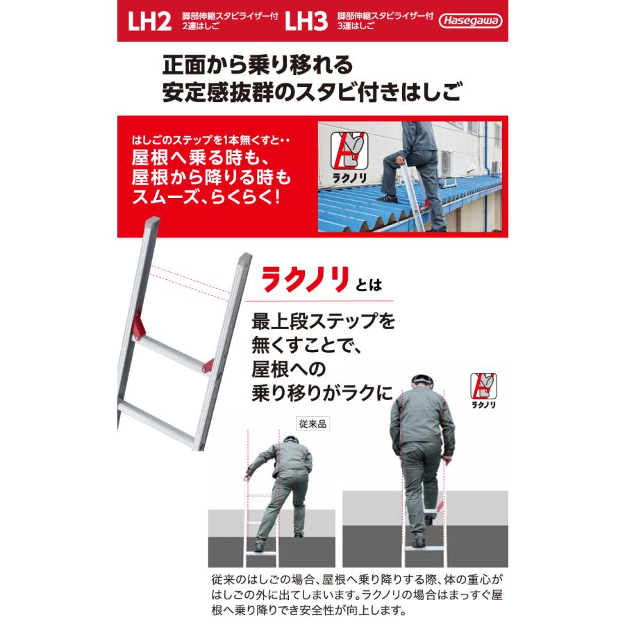 長谷川工業 2連はしご スタビライザー付 ラクノリ LH2-54 全長：5.18 