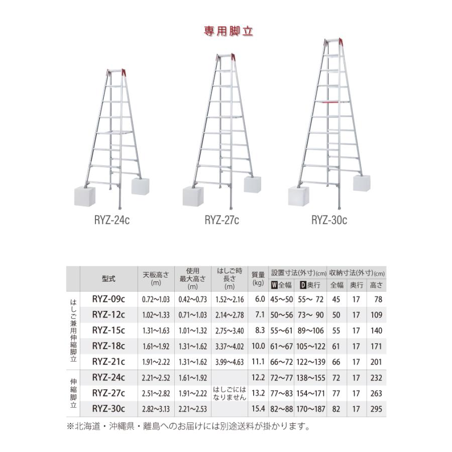 長谷川工業 はしご兼用伸縮脚立 RYZ-12c 4尺 ワンタッチバー 脚部伸縮式 RYZ-12b後継品 天板高さ：1.02〜1.33m シルバー  ハセガワ