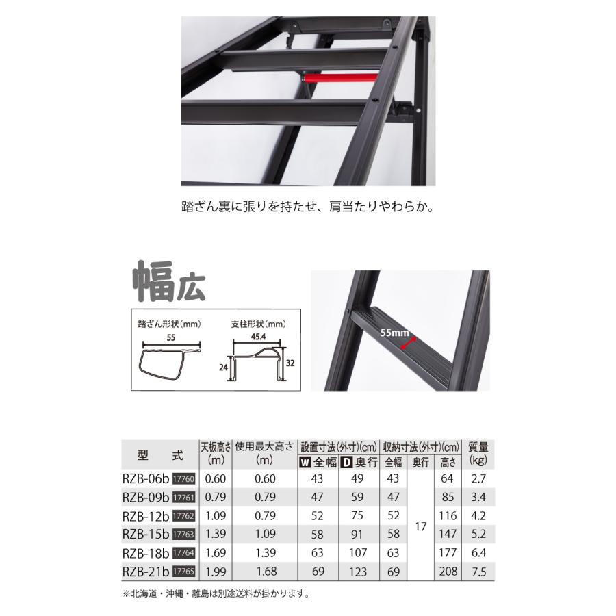 長谷川工業 専用脚立 脚軽BLACK RZB-18b 6尺 天板高さ：1.69m