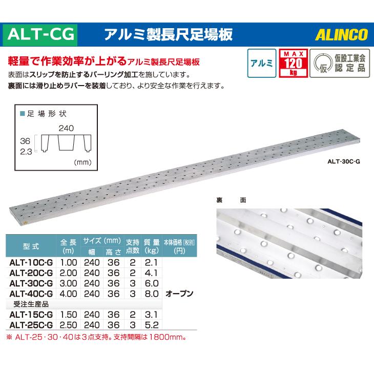 アルインコ アルミ製長尺足場板 ALT-20C-G 全長：2.00m サイズ：幅240×高さ37mm｜nobotte｜02