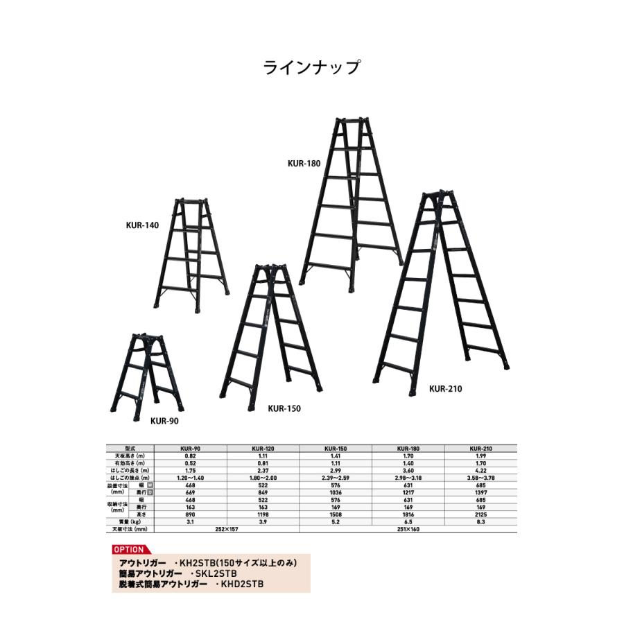 アルインコ はしご兼用脚立 KUR-150 ブラック 黒 天板高さ：1.41 使用質量：100kg RHB-15 同等_2