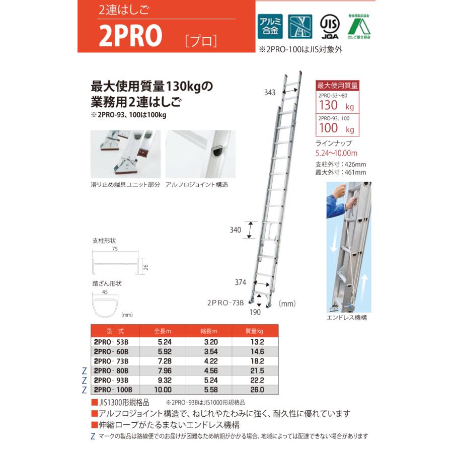 ピカコーポレイション ピカ/Pica 2連はしご プロ 2PRO-93B 最大使用 