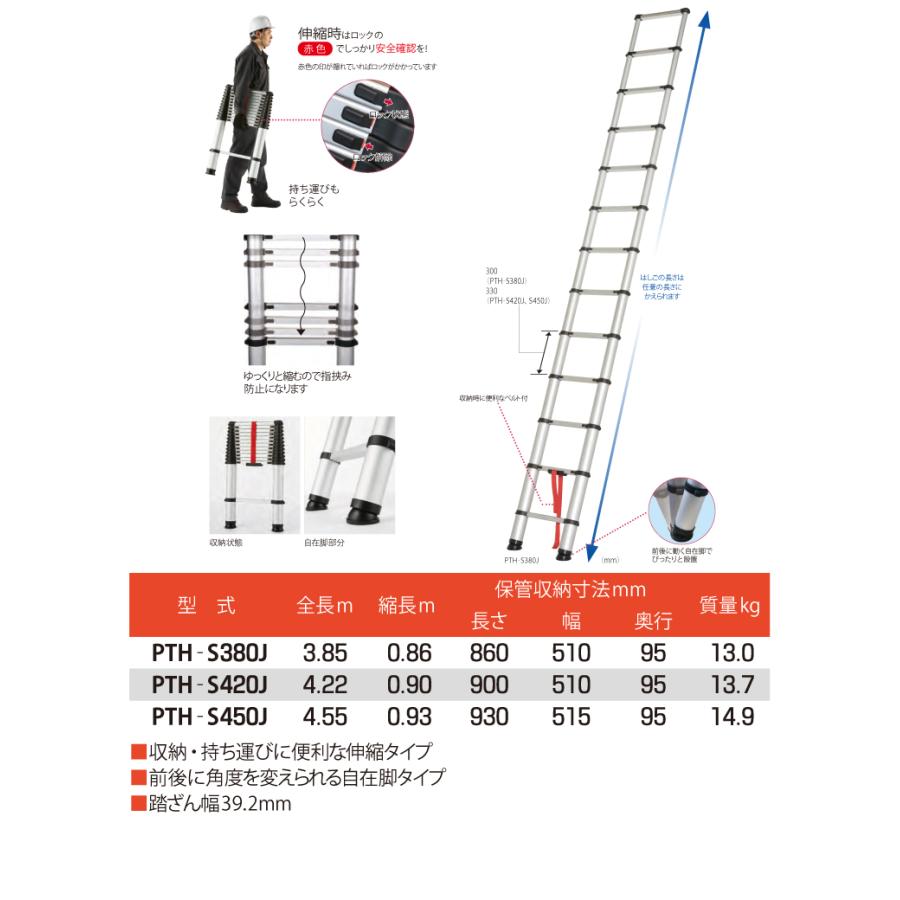 ピカコーポレイション ピカ /Pica 伸縮はしご PTH-S420J 全長4.22m 縮 