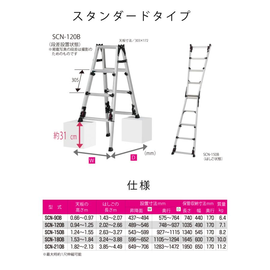 ピカコーポレイション ピカ /Pica 四脚アジャスト式はしご兼用脚立 SCN 