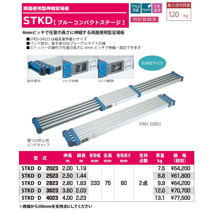 ピカ/Pica 両面使用型伸縮足場板　ブルーコンパクトステージ STKD-E4023 最大使用質量：120kg 伸長：4m
