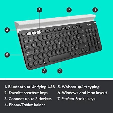 Logitech K780 Keyboard - Wireless Connectivity - Bluetooth - White, Black - USB Interface｜nobuimport｜06