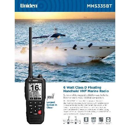 Uniden MHS335BT 6W クラスD フローティング ハンドヘルド VHF マリンラジオ Bluetooth付き  他のVHFテキストメッセージ対応ラジオに直接テキストメッセージ IPX8