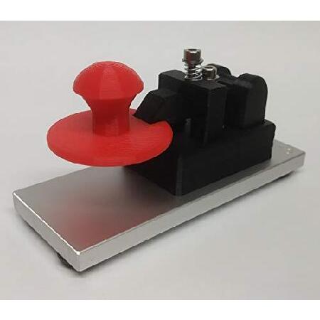 CW　Morse　Code　4″　Red　Aluminum　Style　Morse　Key　with　Code　Keys　and　Navy　Base,　Black　Anodized　Micro