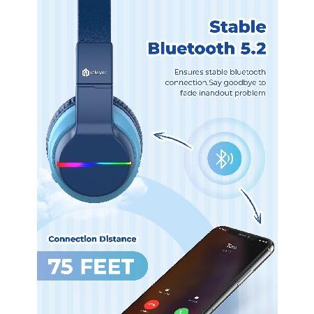 素晴らしい iClever BTH12 子供用Bluetoothヘッドホン カラフルなLEDライト ワイヤレス キッズヘッドホン 74/85/94dB 音量制限 55時間再生 Bluetooth 5.2 オーバーイヤーヘ