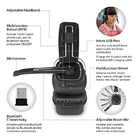 絶妙 Aluratek Bluetooth Wireless Stereo Headset with Boom Microphone and Dongle， Built-in Rechargeable Battery， 27 Hours Continuous Talk and Music Play