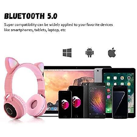 na1 Wireless Bluetooth Kids Headphones, Damikan Cat Ear Bluetooth Over Ear Headphones, LED Lights, FM Radio, TF Card, Aux, Mic for iPhone/iPad/Kindle/｜nobuimport｜05