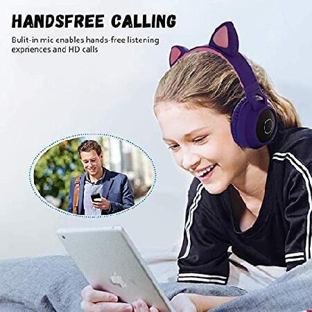 na1 Wireless Bluetooth Kids Headphones, Damikan Cat Ear Bluetooth Over Ear Headphones, LED Lights, FM Radio, TF Card, Aux, Mic for iPhone/iPad/Kindle/｜nobuimport｜06