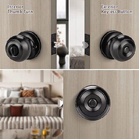 売れ済店舗 KNOBWELL 3 Pack Colonial Matte Black Privacy Door Knob Set with Lock， Flat Round Door Knob for Bedroom or Bathroom， Interior Door Knobs with Lock， Mat