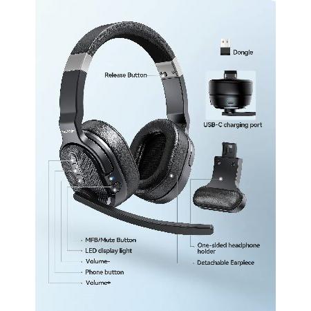 高級 Bluetooth Headset， Wireless Bluetooth Trucker Headset with Microphone Noise Cancelling 3 EQ Music Modes， Single and Dual Ear Wireless for Truck Driver