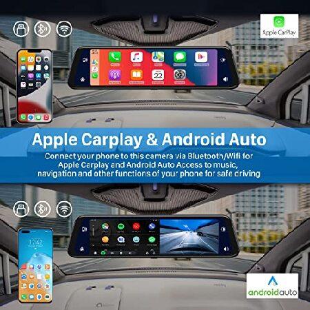 店内の商品は在庫 SENSEGO 12 2K Mirror Dash Cam Carplay Android Auto Wireless 1440P Smart Rearview Backup Camera for Cars， Front and Rear View Dual Cameras， Voice Cont