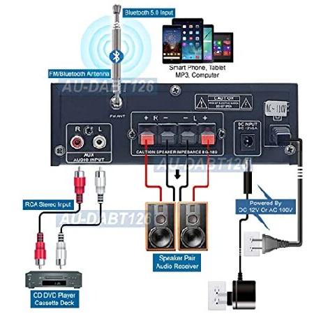 購入新商品 4-in-1 Stereo Amplifier FM Radio Bluetooh 5.0 Receiver MP3 Player with AUX USB MMC Card Inputs