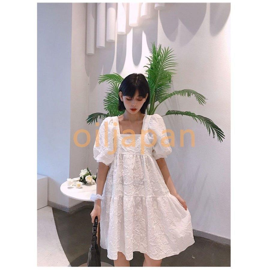 ワンピース レディース 春夏 40代 大きいサイズ 半袖 ひざ丈 パフスリーブ 春ワンピ シンプル ホワイト ガーリー カジュアル 大人可愛い こなれ感 セール