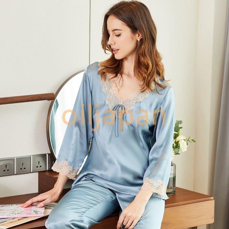 セール 登場から人気沸騰 ルームウェア シルク100 レディース シルクパジャマ 30代 代 女子会 レディース シルク100 洗濯機で洗える 部屋着 ２点セット 秋 夏 春 フェミニン おしゃれ 無地 ｖネック セットアップ シルク ルームウェア 部屋着