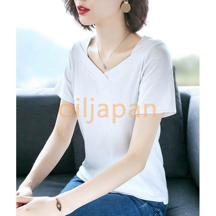 きれい目 半袖 カットソー Tシャツ シンプル 無地 春夏 ホワイト ブラック ネイビー レッド グリーン トップス レディース 当店限定販売