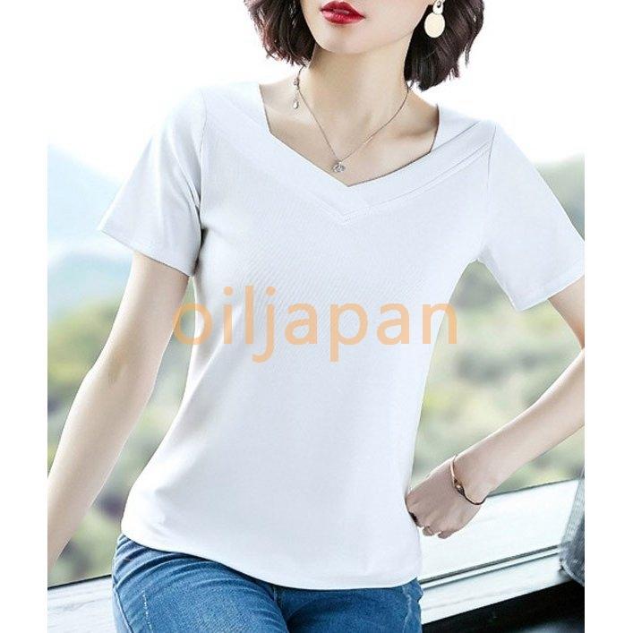 きれい目 半袖 カットソー Tシャツ シンプル 無地 春夏 ホワイト ブラック ネイビー レッド グリーン トップス レディース 当店限定販売