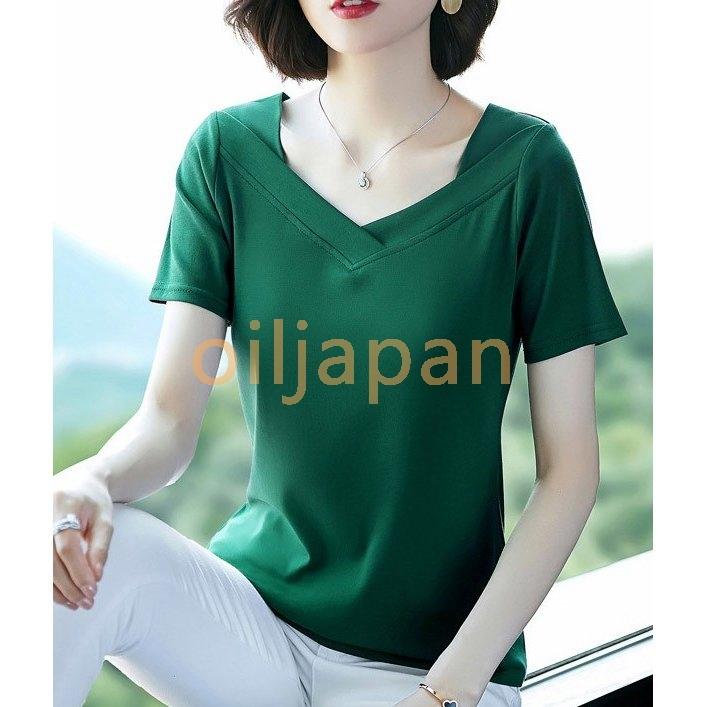 きれい目 半袖 カットソー Tシャツ シンプル 無地 春夏 ホワイト ブラック ネイビー レッド グリーン トップス レディース 当店限定販売