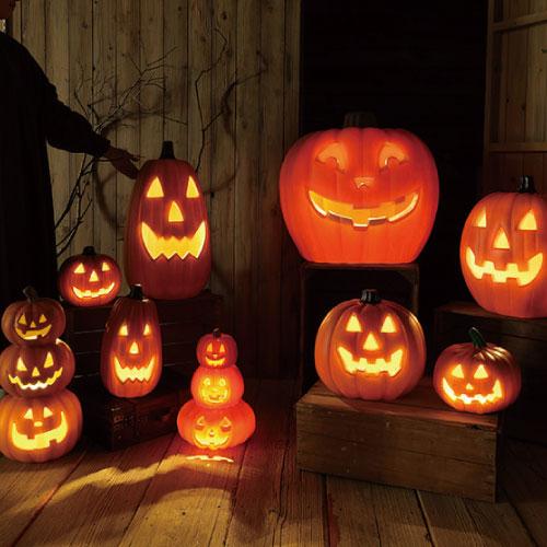 HW629]ハロウィンディスプレイライト 3段かぼちゃL GREEN HOUSE 光る