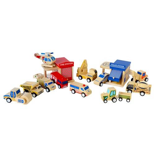 Click clack　知育・木製玩具　働く車　13個セット CC001 Click Clack(クリック・クラック) 消防車 働く車 木製おもちゃ