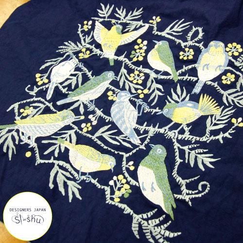 メール便送料無料】[DJS-001]刺繍バッグ 山の鳥 大容量 サブバッグ