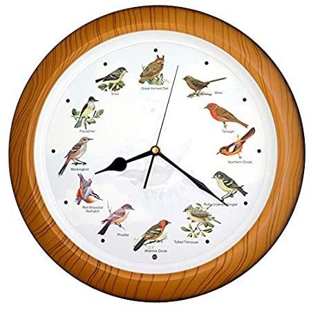上質で快適 ラブリー JUSTIME コレクション 木目) マルチカラー(TCBD-OWL-W ホームデコ 炉時計 壁掛け時計 人気の北米鳥の歌 14インチ 掛け時計、壁掛け時計