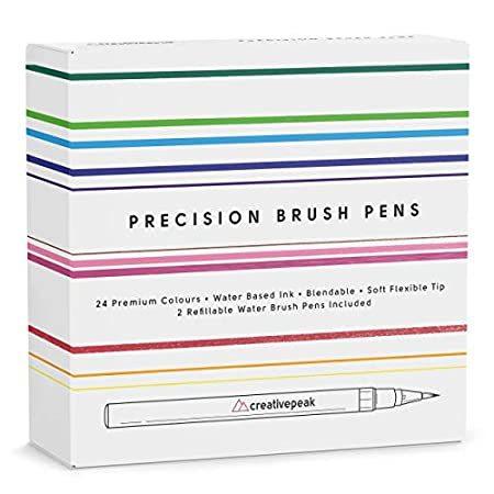 【訳あり】 - ブレンドブラシ2本 & 鮮やかなカラーペン24本 - 水彩ブラシペン 高品質アート用品 大人の塗り絵に最適 レタリング 書道 - ソフトなペン先 色鉛筆